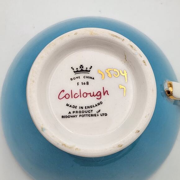 1960s Colclough Ballet Harlequin Blue Bone China Teacup Saucer Set Ridgway - Picture 13 of 16